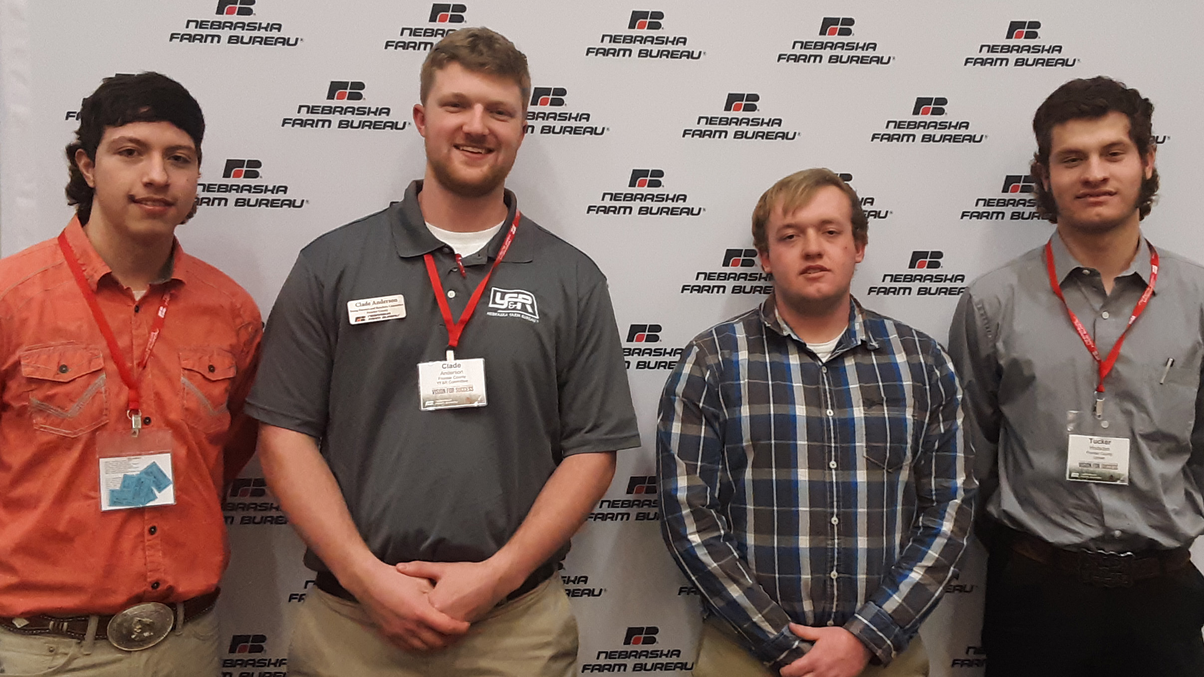NCTA Aggie students participating in the recent Young Farmers & Ranchers Conference in Kearney were, from left, Gilbert Herrera, Lexington; Clade Anderson, Otis, Kansas; Chase Callahan, Farnam; and Tucker Hodsden, Lyman. (Photo by B. Ramsdale / NCTA)