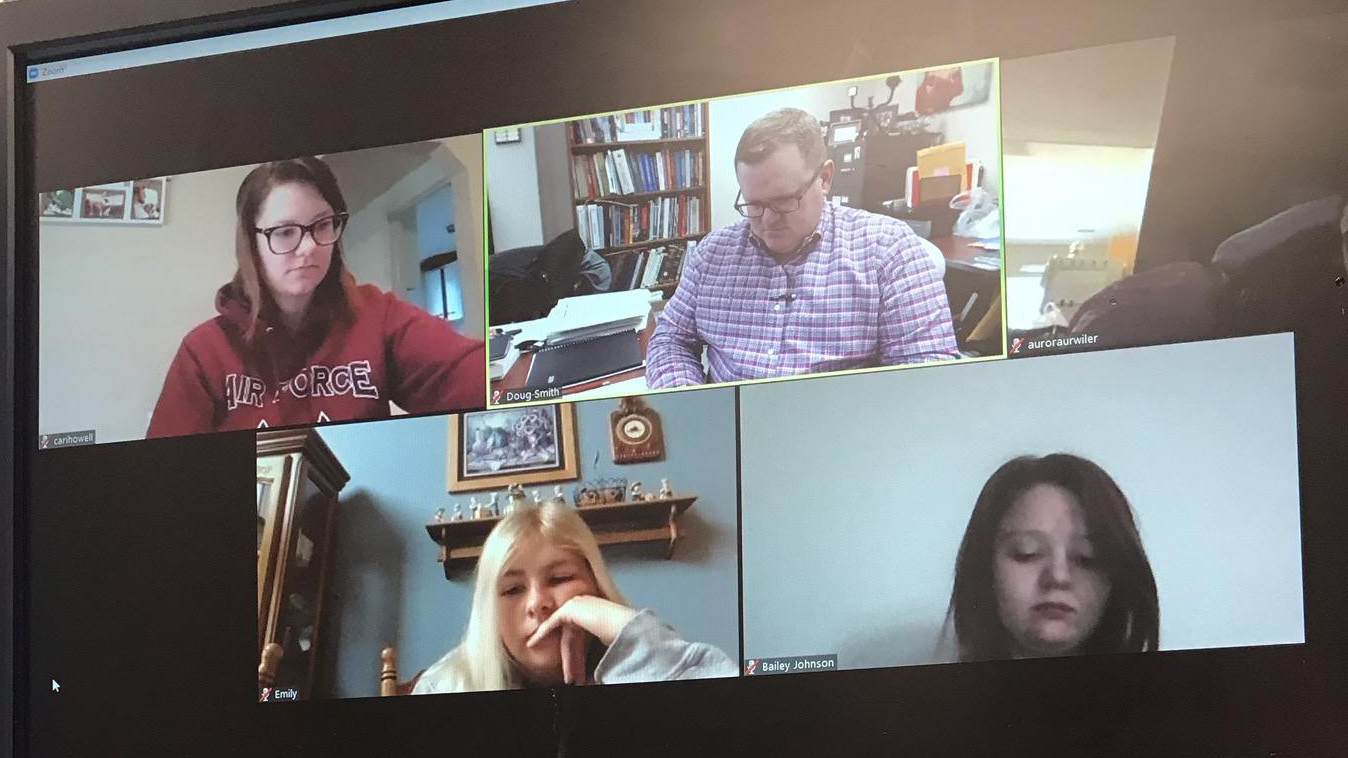 NCTA Agriculture Education students meet remotely for class Tuesday morning with their professor, Doug Smith, as he works from office at NCTA.