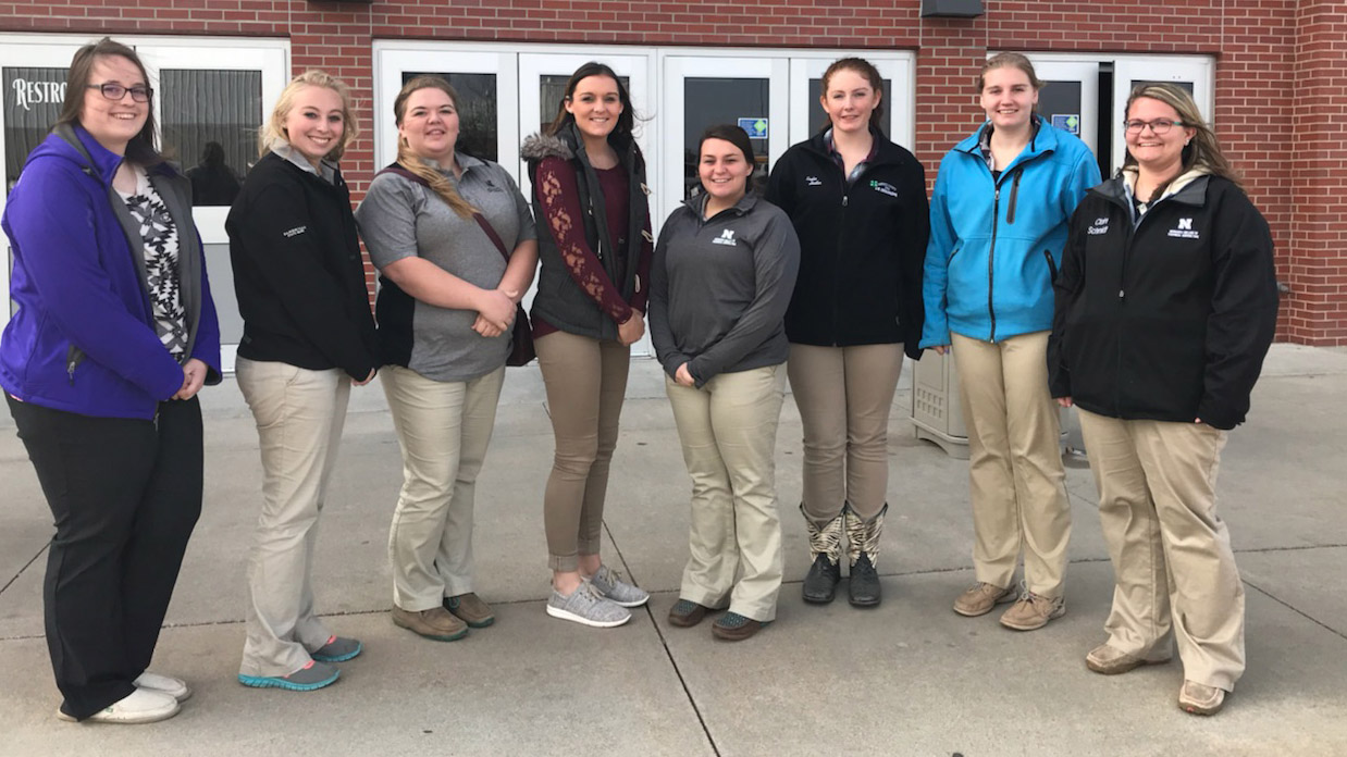 Some NCTA students at the Agricultural Education Fall Conference, from left, Haley Farr, Katrina Clay, Karlee Johnson, Jentrie Maurer, Paige Twohig, Kaylee Hostler, Chantelle Schulz, and Claire Schmidt. (Courtesy photo)