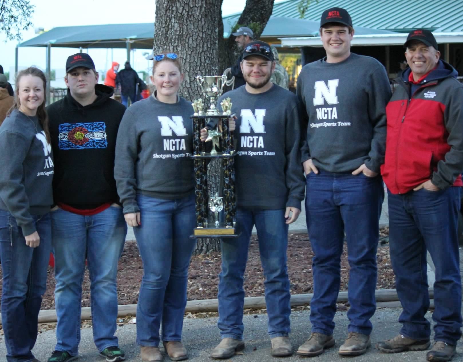 The NCTA Aggie Shooting Sports team, from left, Angela Crouse, Trevor Kuhn, Kaylee Hostler, David Jelken, Chase Stanley, and Coach Alan Taylor. (Jody Crouse photo)