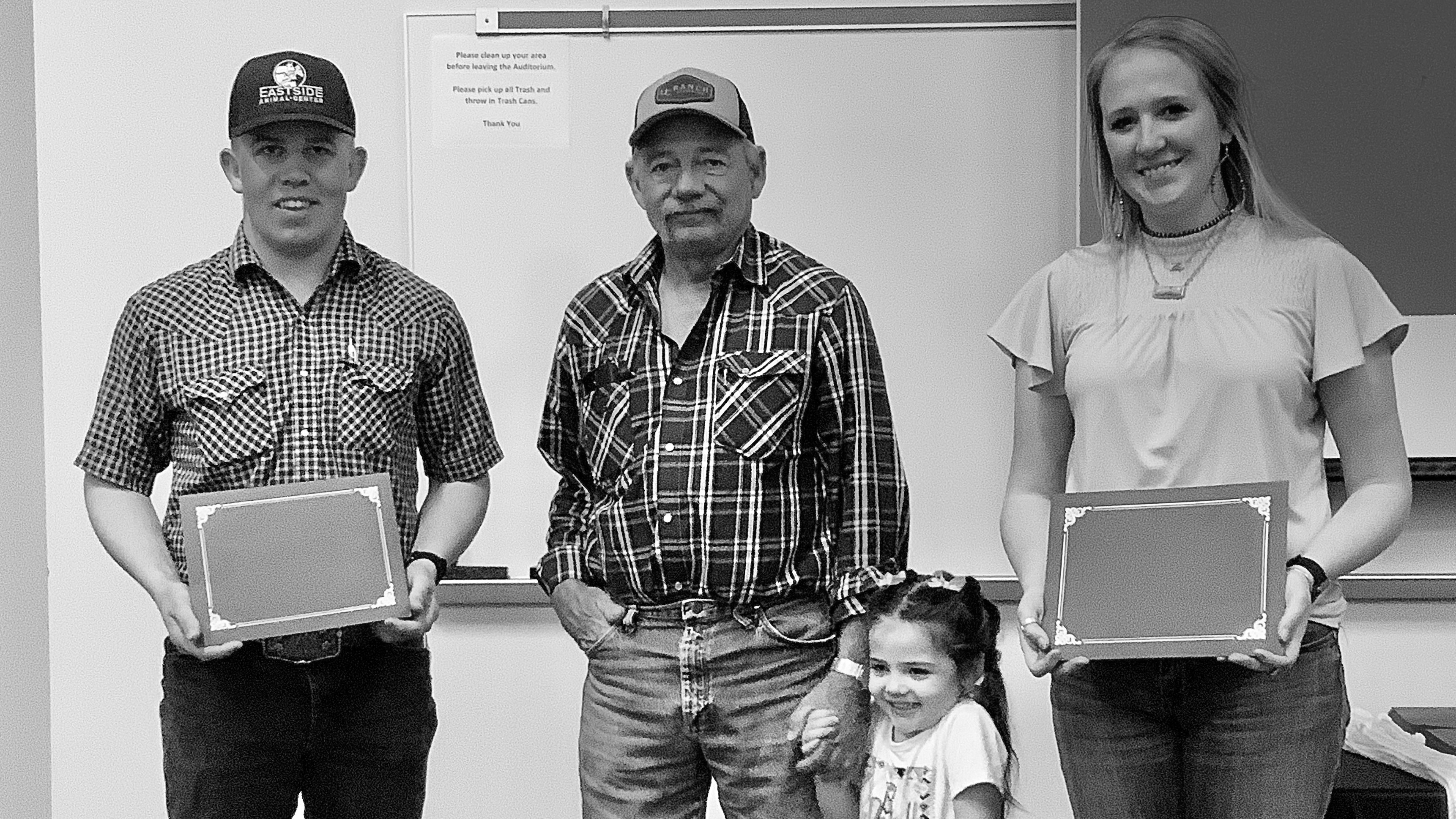 The Castle family presented the scholarship awards to Donald Rohr, Frontier County, and Tailyn Thompson, Genoa, CO.