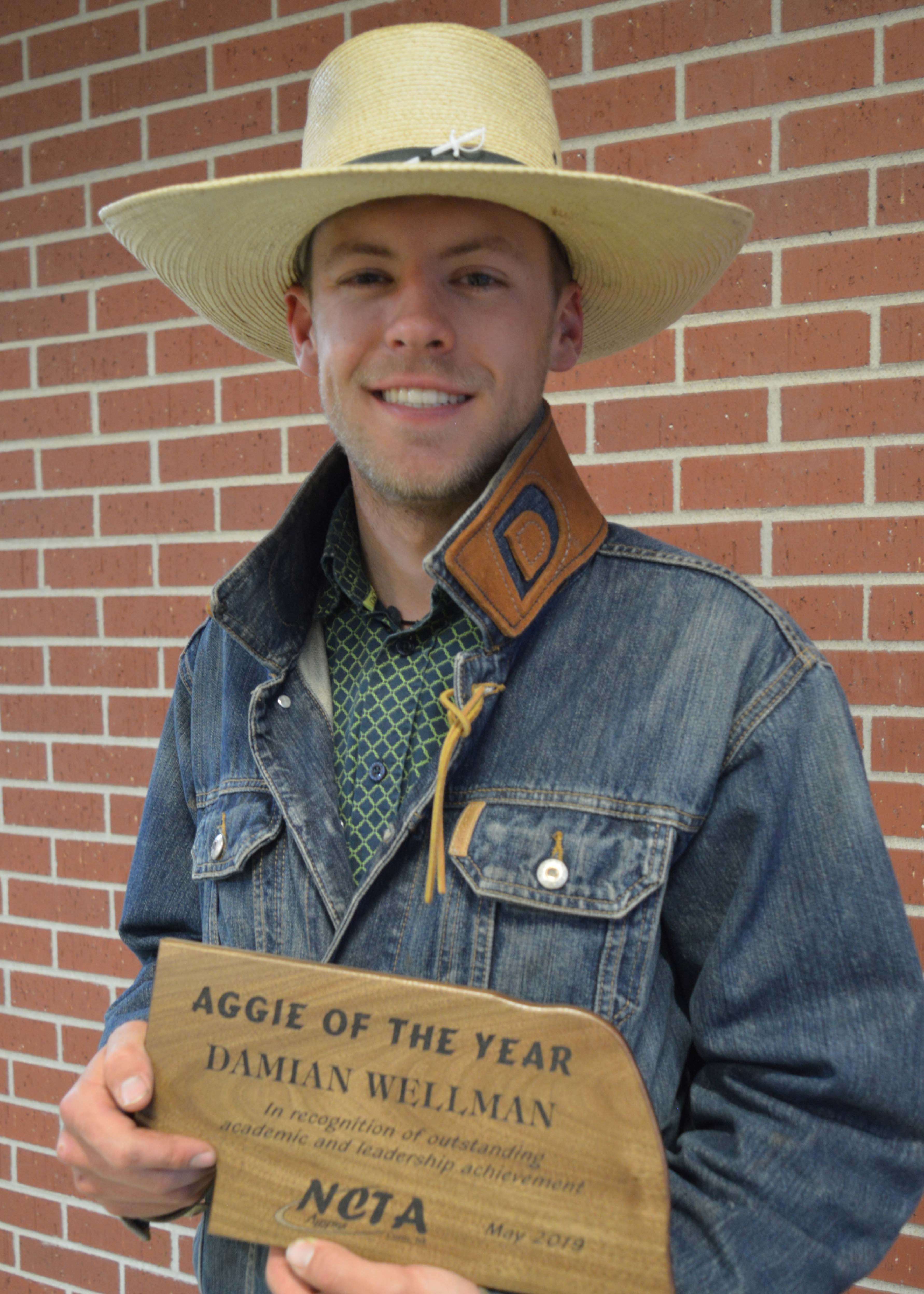 Damiann Wellman of Prairie View, Kansas, was named the 2019 Aggie of the Year. He is a livestock management major. (Crawford/NCTA News)