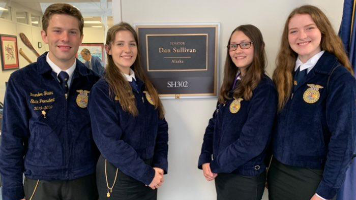 Gillian Brinker, second from left, joined three of her Alaska FFA Association State Officer teammates on a congressional visit to Capitol Hill in Washington, D.C. (Courtesy photo)