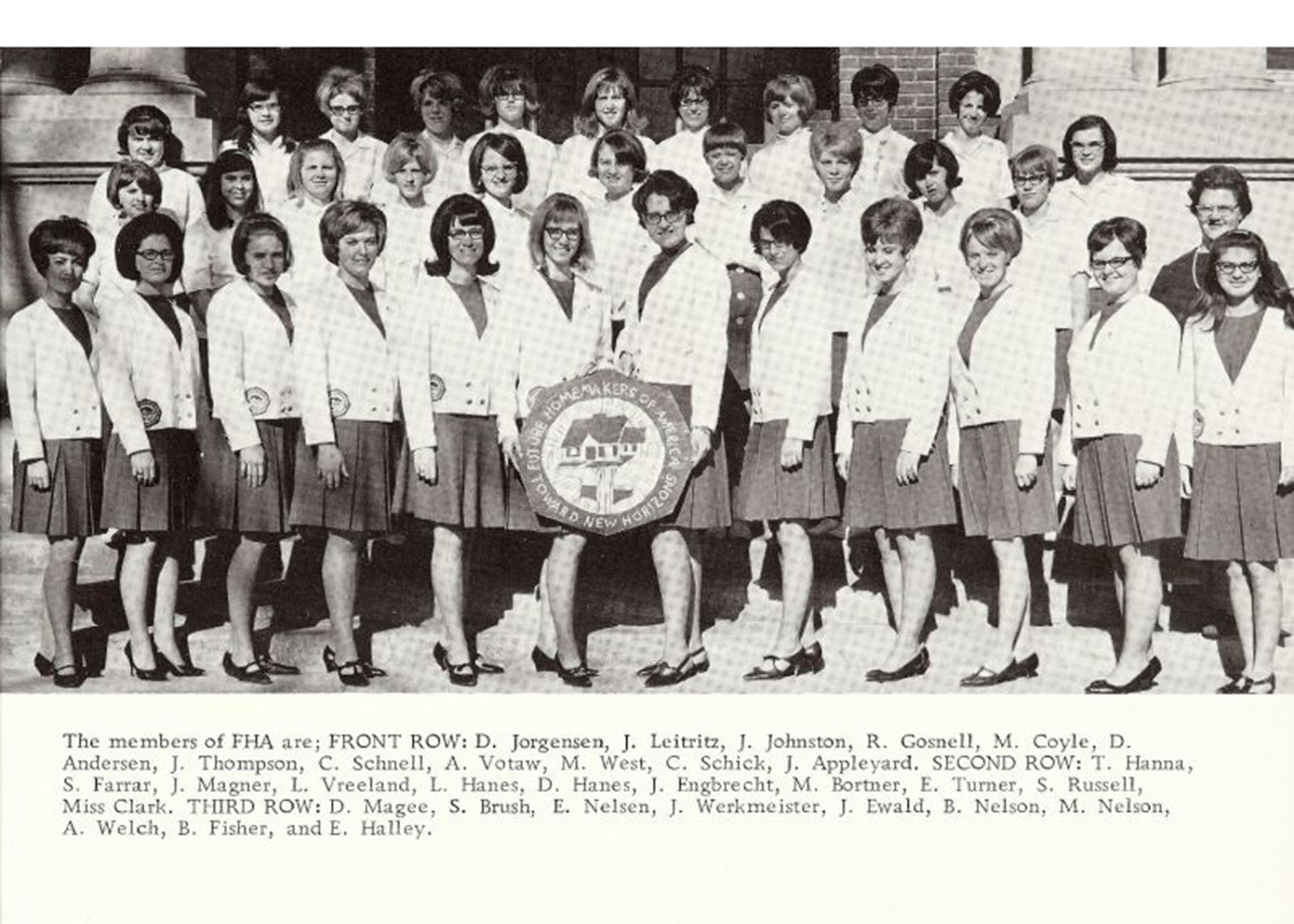 In 1967-68, Future Homemakers of America (FHA) was one of the largest campus clubs for young women at the University of Nebraska School of Agriculture. (UNSA '68 Aggie Yearbook).