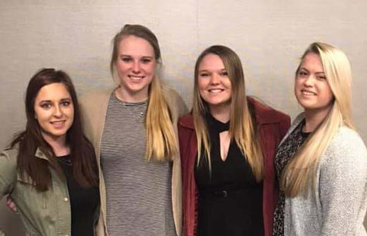 NCTA students at the College Conference on Cooperatives were, from left:  Sadie Christensen, Arnold; Huntra Christensen, Lincoln; Morgan Curran, Holbrook; and Lennae Eisenmenger, Humphrey. (Sievers / NCTA photo)