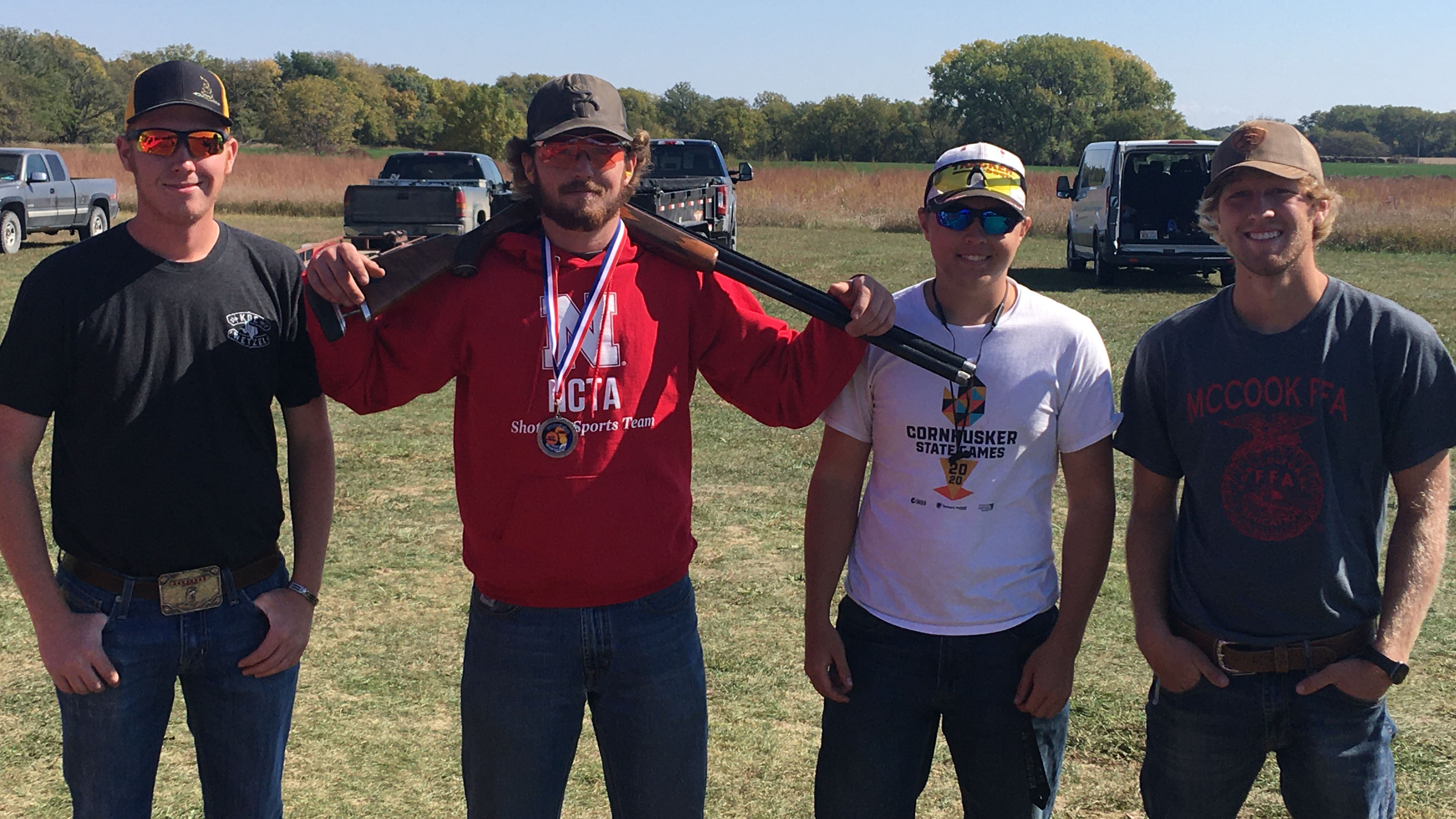 NCTA Aggies competed Oct. 3-4 at Oak Creek Sporting Club in Brainard. From left, Kamren Sitzman of McCook, Colby Mitchell of Burwell who was second place overall, Kaden Bryant of Firth, and Trey Barnhart of McCook. (Alan Taylor / NCTA Photo)