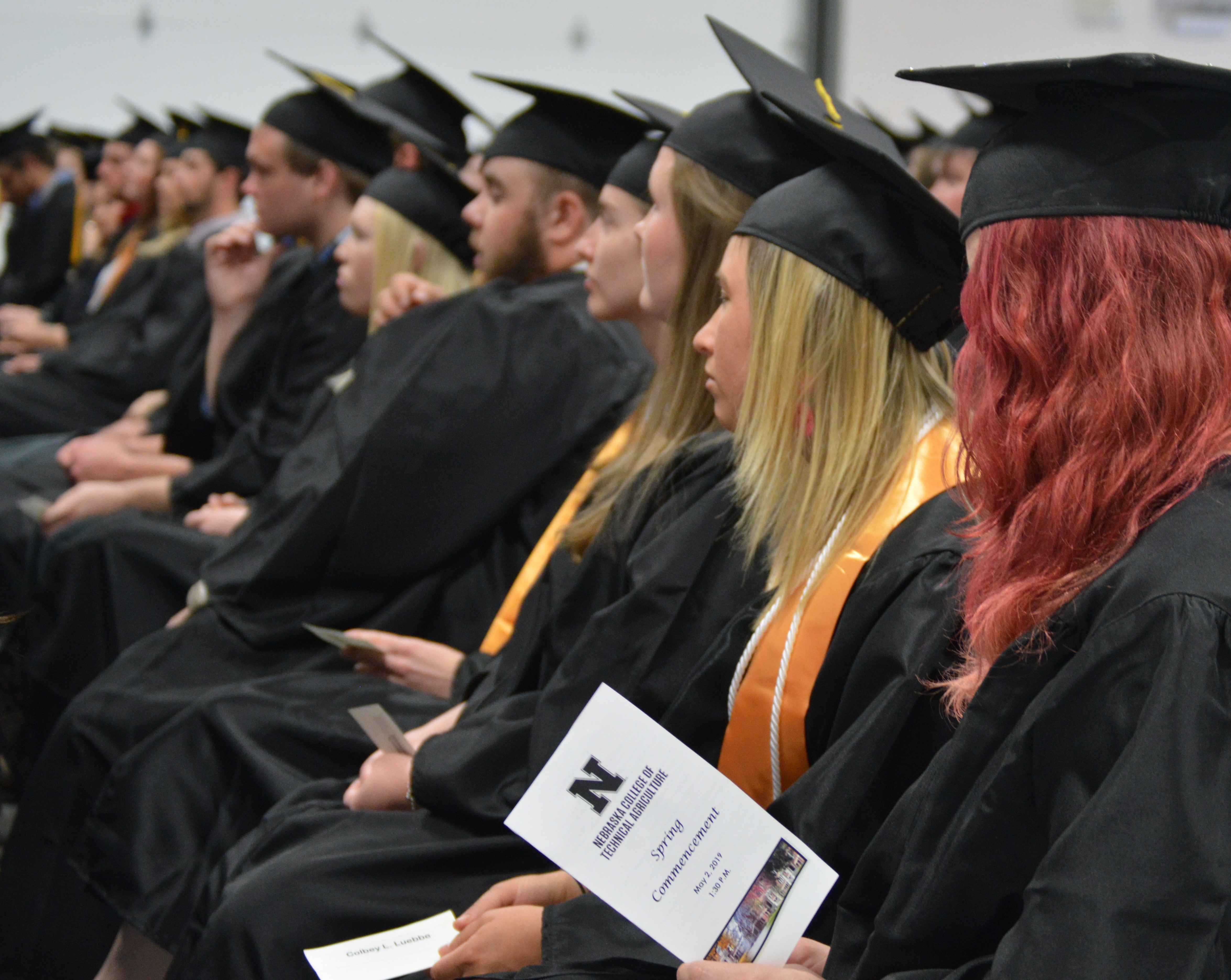 At NCTA Commencement on May 2, Aggie graduates listen to Joan Ruskamp advising they pursue their passion and be problem solvers. (NCTA News photo)