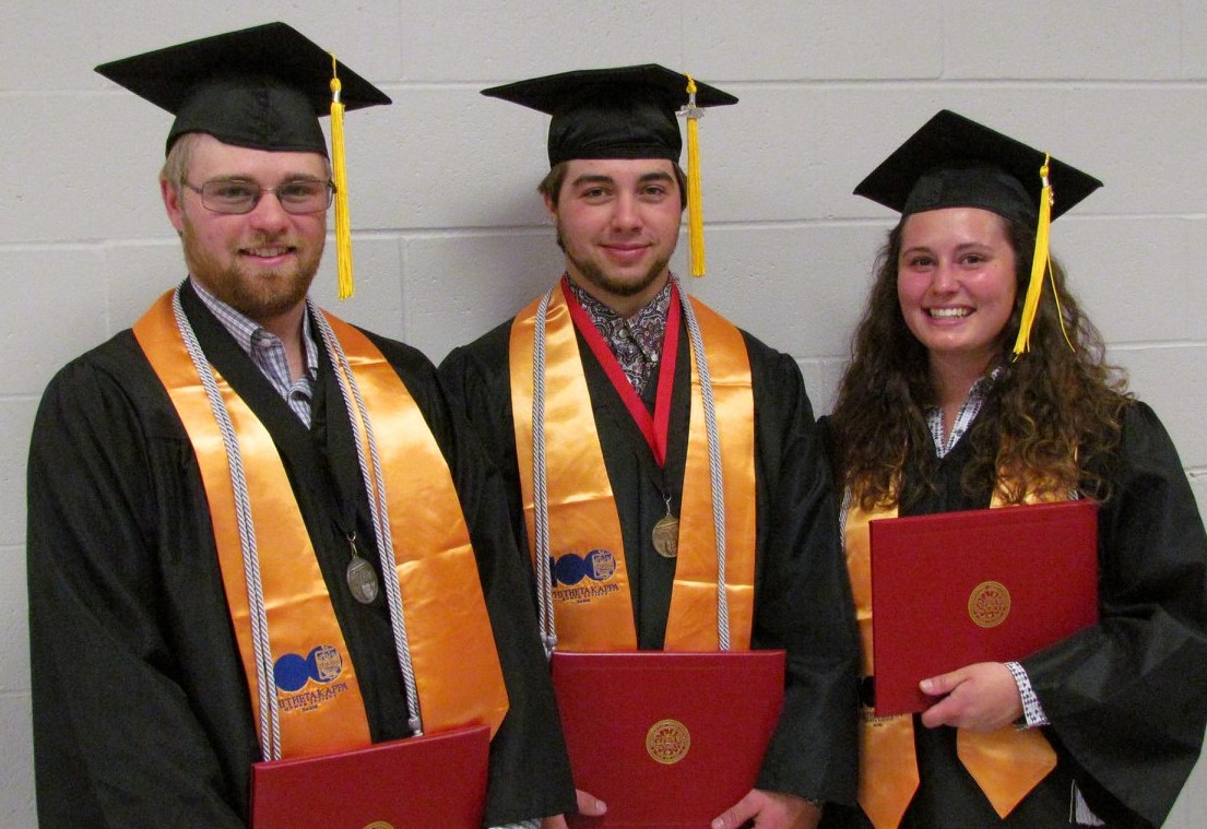 Class of 2018 graduates from the Nebraska College of Technical Agriculture include three friends now in agricultural careers near Hay Springs, Nebraska. Riley Abbott, salutatorian, Nate Letcher, valedictorian, and Erica Mowery graduated Magna Cum Laude with double majors in agribusiness management and ag production systems. (Courtesy photo)