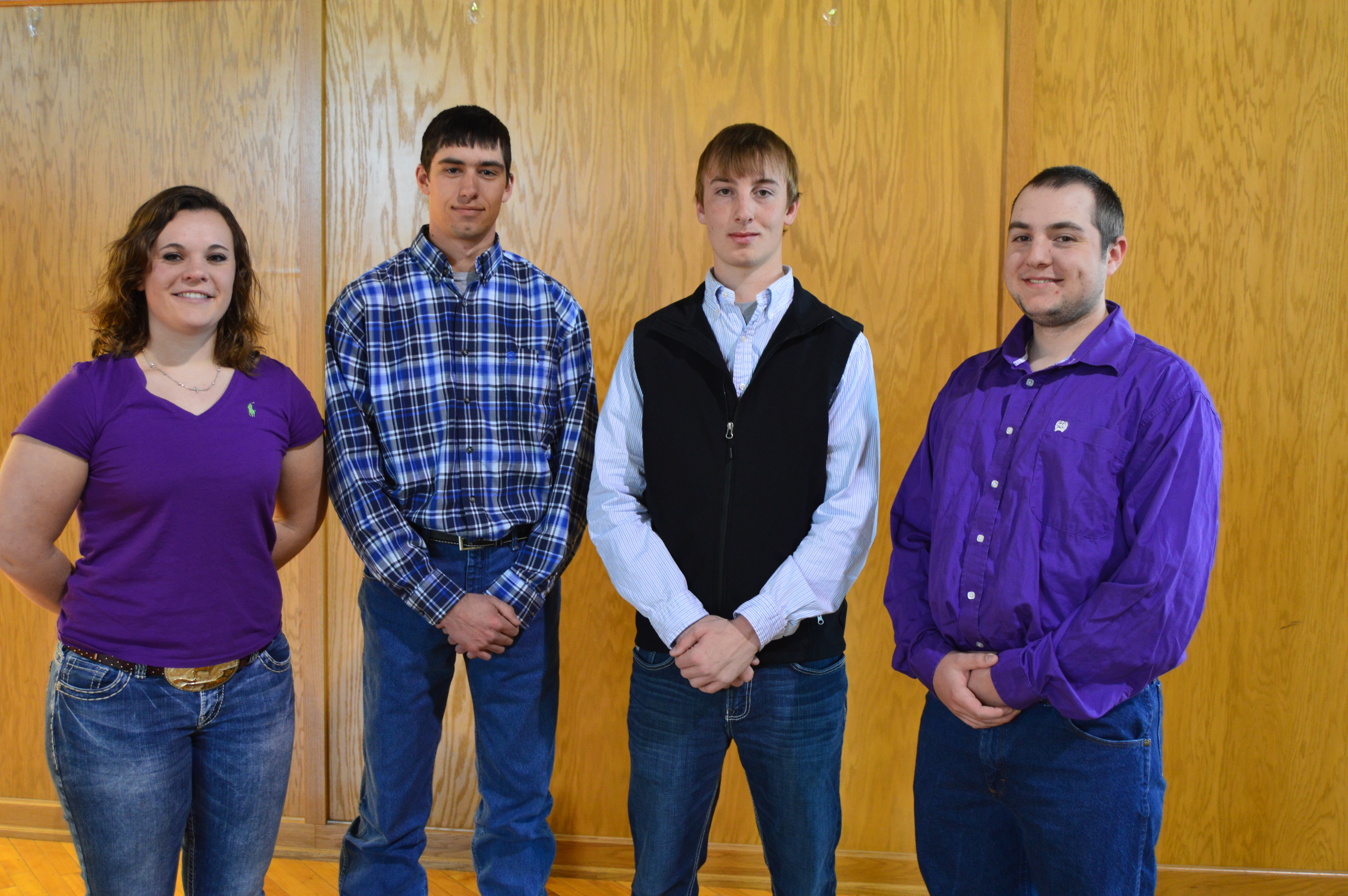 NCTA Heifer Link Awards for 2016 go to (left to right) Bailey Hinrichs, Ayr; Raymond Fleer, Pierce; Wade Vallery, Plattsmouth; and Dalton Johnson, Gering. They receive a bred breeding for their home herd after graduation in May.