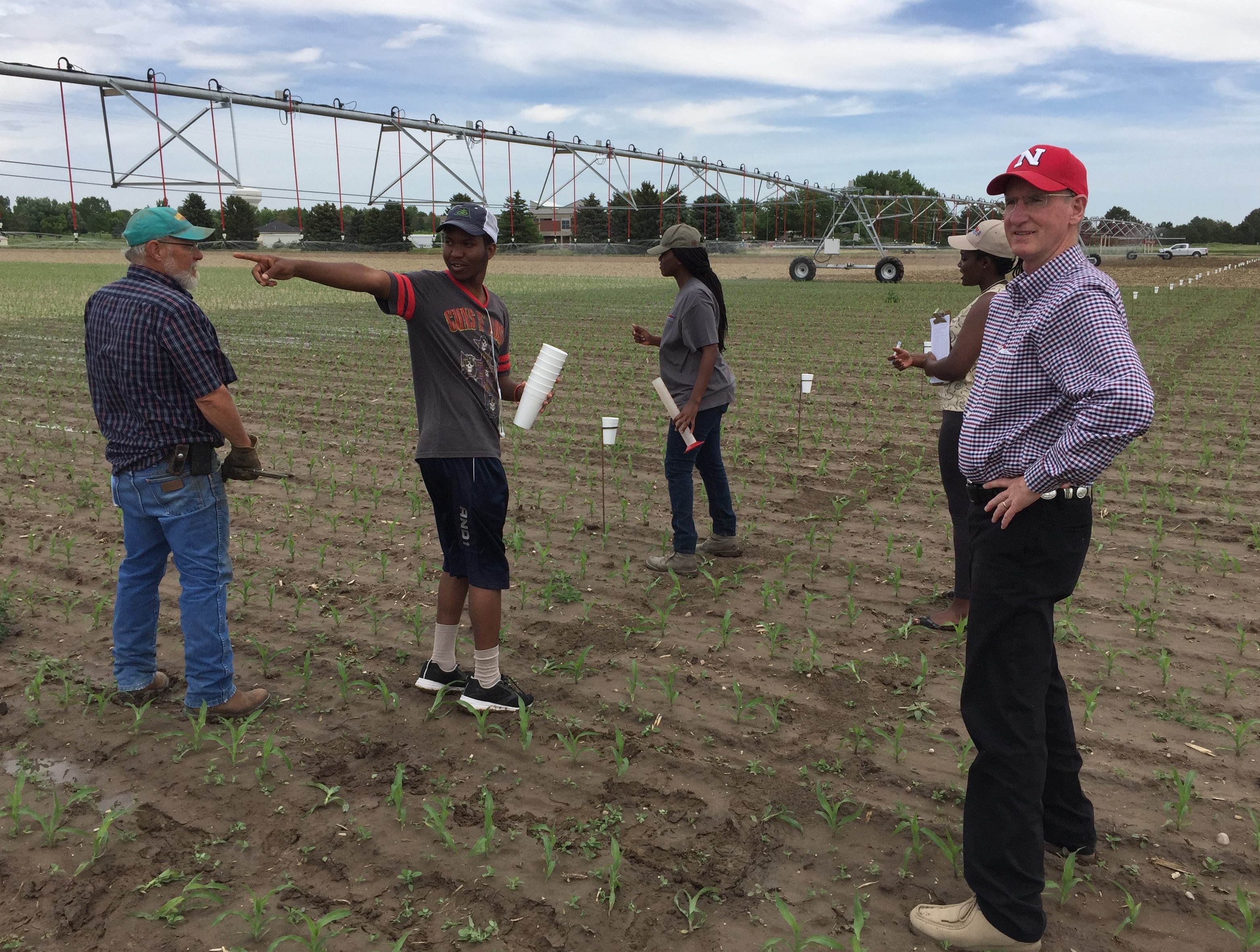 Rwandan scholars work at the University of Nebraska Panhandle Research and Extension Center in Scottsbluff in 2017. PREC Director Jack Whittier is at right. (Courtesy photo)