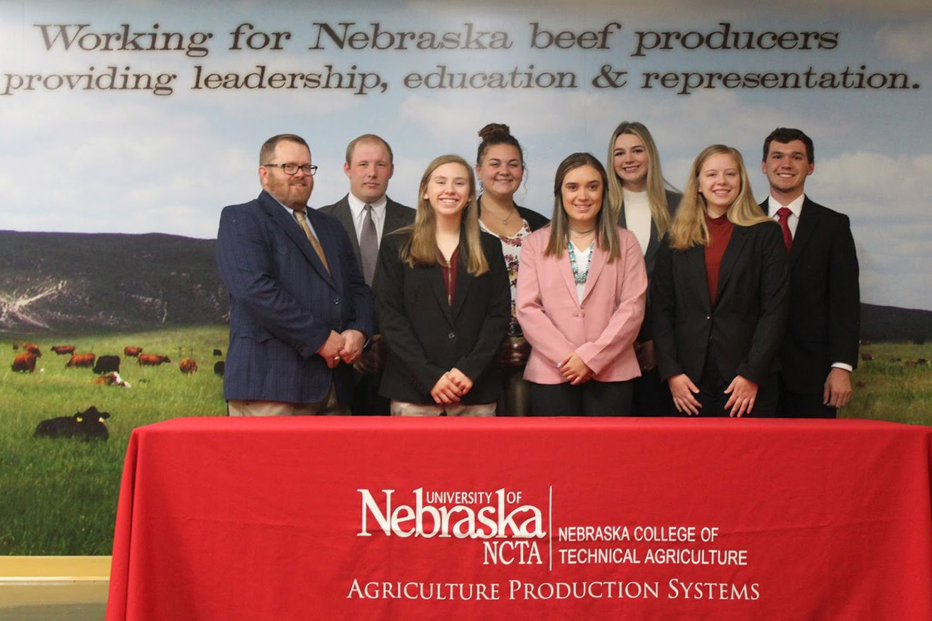 Aggie students such as the Livestock Judging Team have a busy month. The team has three contests this week including the Cattlemen’s Classic in Kearney. Look for the NCTA booth at the show. A beef processing plant meeting is Tuesday at 7 p.m. (NCTA  Photo) 