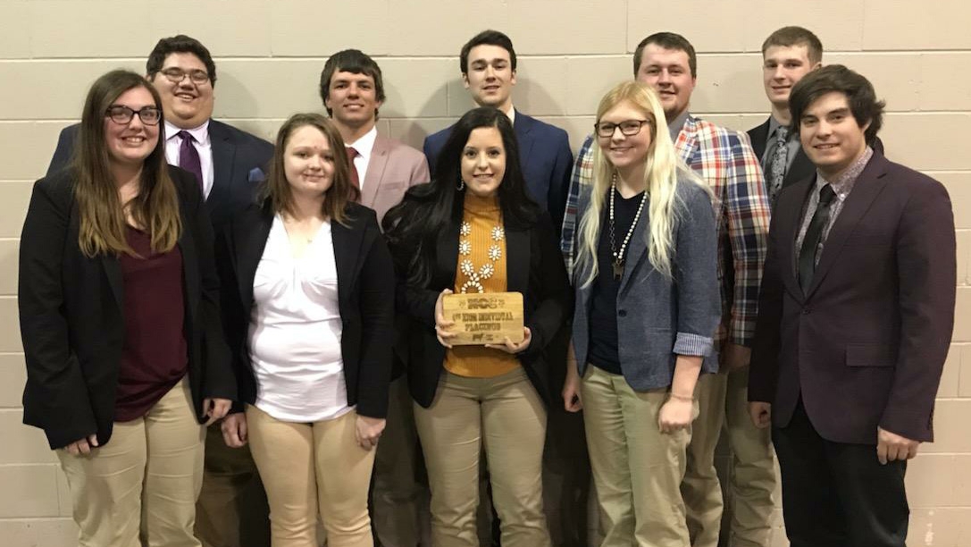 Two NCTA Aggie Livestock Judging Teams competed recently at the Nebraska Cattlemen's Classic in Kearney. The freshmen and sophmore students are coached by Dr. Doug Smith. The students are named in the news article. (Photo by Smith / NCTA)hoto)