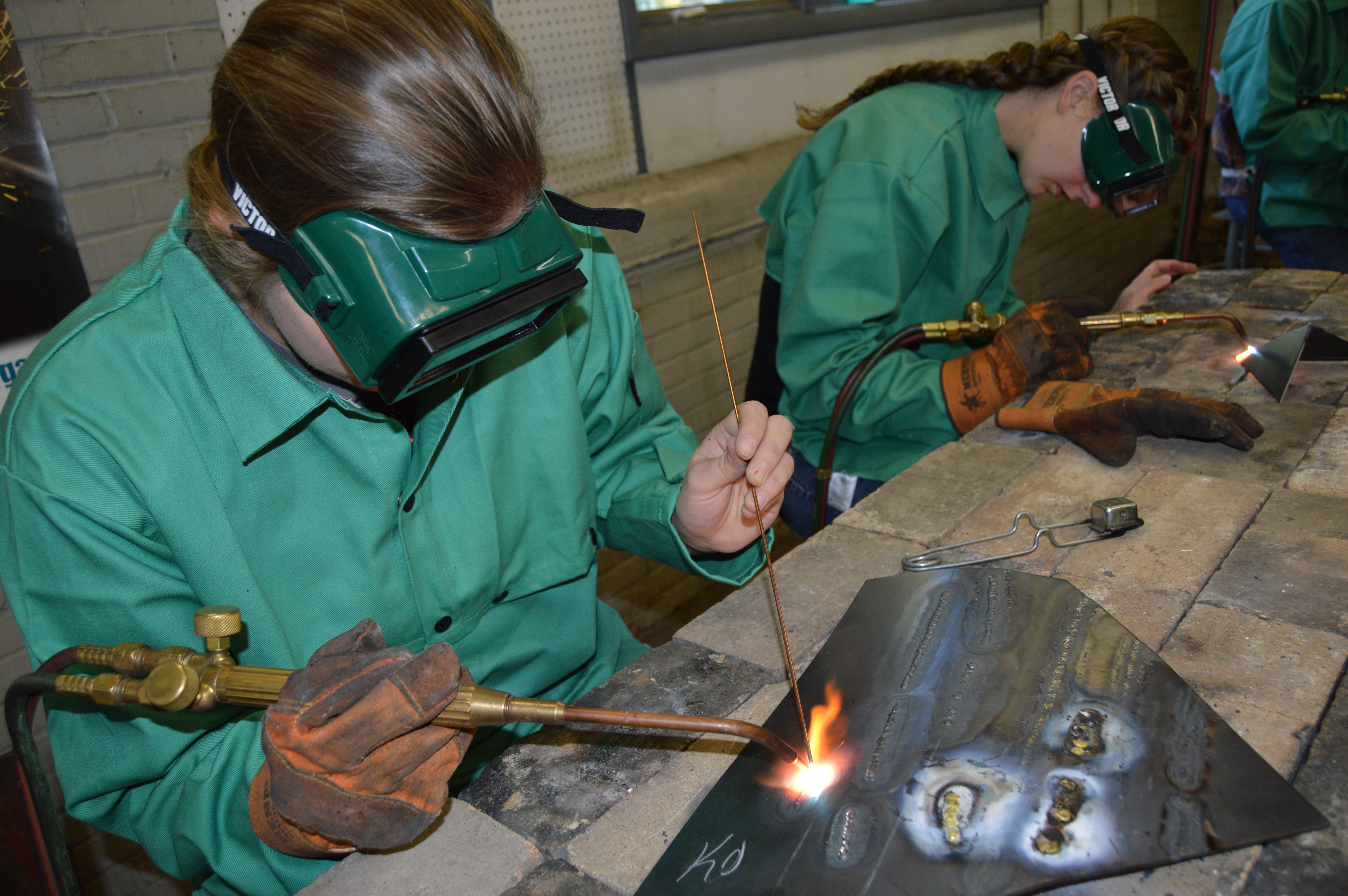 Future agriculture teachers and welding technicians test their brazing skills in the welding program at the Nebraska College of Technical Agriculture. NCTA was named a Top 30 trade school in the U.S. last week. (Crawford/NCTA News)