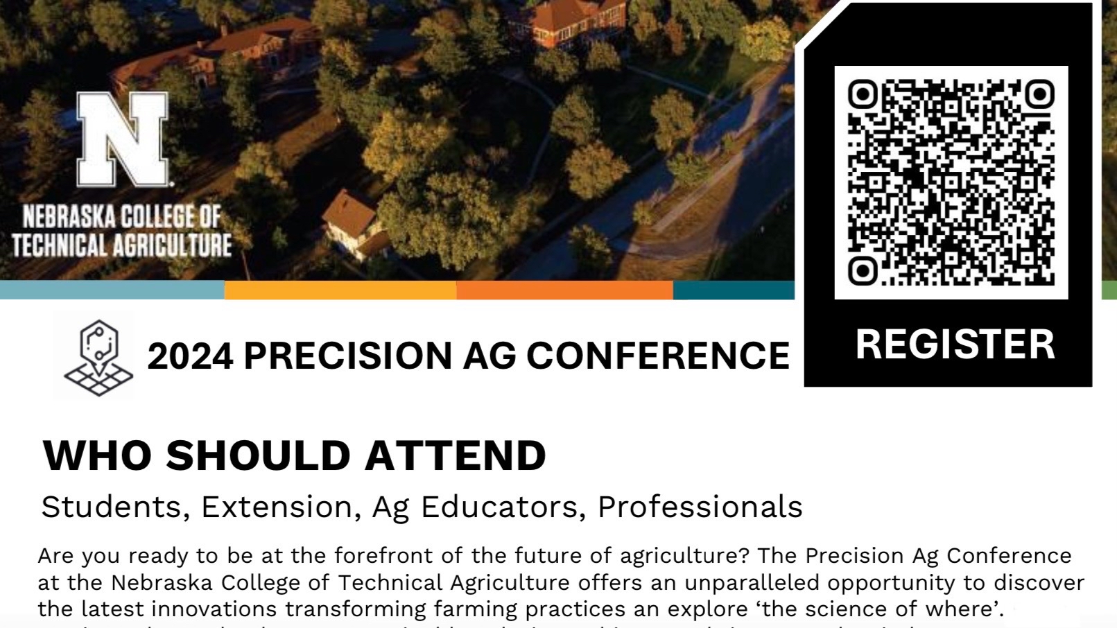 Register for the Precision Ag Conference by scanning above. Find more event details on the link below the article.