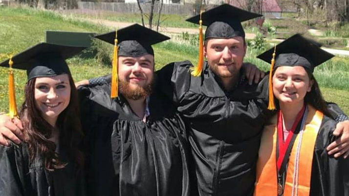 Shayla Woracek, far right, valedictorian of the Nebraska College of Technical Agriculture Class of 2019 joins three classmates. (NCTA photo) 