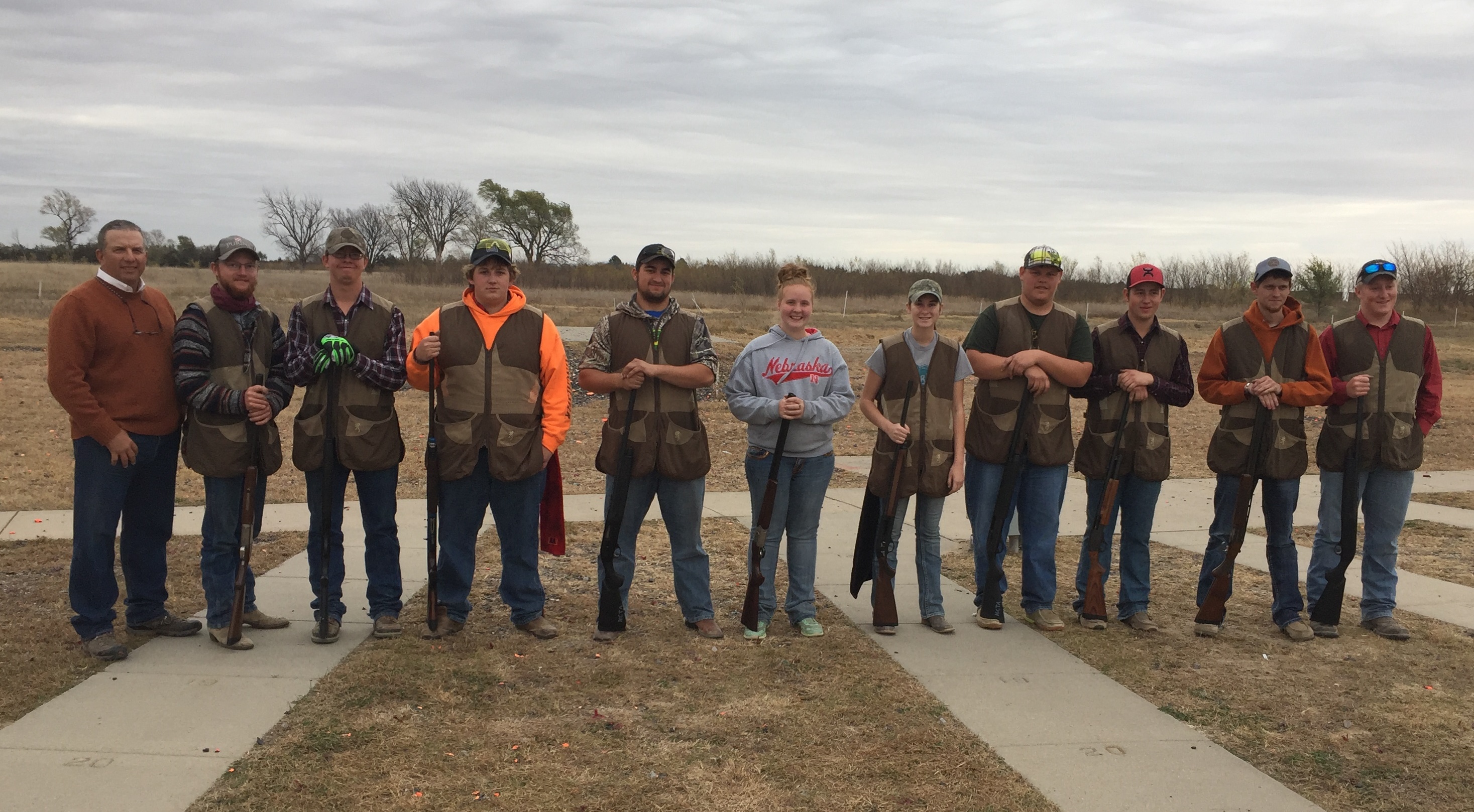 NCTA Aggie Shooting Sports Team members competed in the fall finale Nov. 5-6 in Grand Island led by Coach Alan Taylor (far left).  They will host a “Bacon Shoot” at Curtis on Dec. 3. (Courtesy photo)
