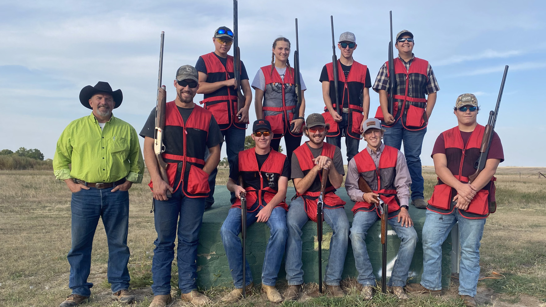The Aggie Shotgun Sports Team will host a Sporting Clay Shoot on Labor Day in Curtis. The team has doubled to 20 members since this photo was taken in 2020 with Coach Alan Taylor, at left, (NCTA News file photo)