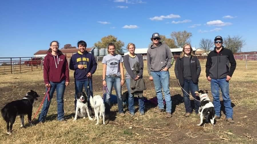 NCTA Stock Dog Team members recently traveled to a two-day trial at the Rose Ranch in Salina, Oklahoma. From left, Breauna Derr, Chris Reynolds, Darci Reimers, sponsor Leighlynn Obermiller, Trevin Arnold, Dharian Ahrens, and Michael Comstock. (NCTA Photo) 