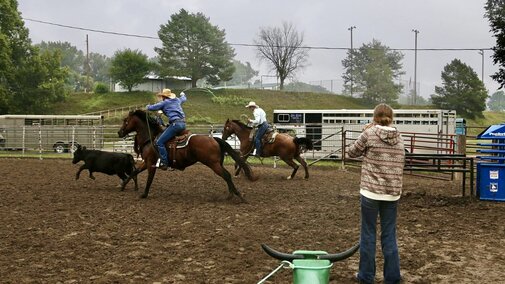 Students practice roping at Rodeo practice at NCTA