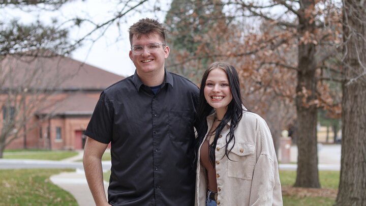 Luke Vandergriend of Adams, Nebraska (left), and Samantha Durre of Elgin, Nebraska (right), pictured on campus at the Nebraska College of Technical Agriculture in Curtis.