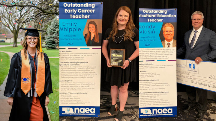 Aggie Alums making a big impact (from L-R) Taylor Hendrix, NCTA Office Associate; Emily Whipple, Ainsworth Ag Teacher; Randy Vlasin, Hayes Center Ag Teacher.