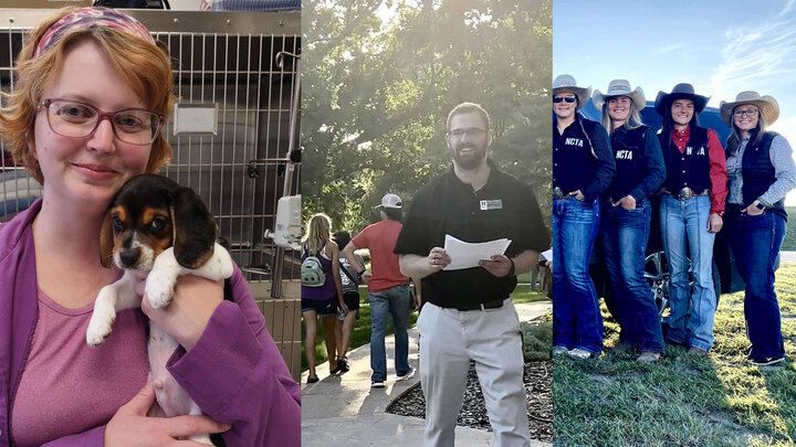 New faces at NCTA (L â R): Crystal Rhine, DVM, joins Veterinary Technology faculty; Nathan Nicklas, Residence Life Manager; Taylor Hendrix (far right), Welcome Center/tour manager and assistant coach of the NCTA Rodeo Team.