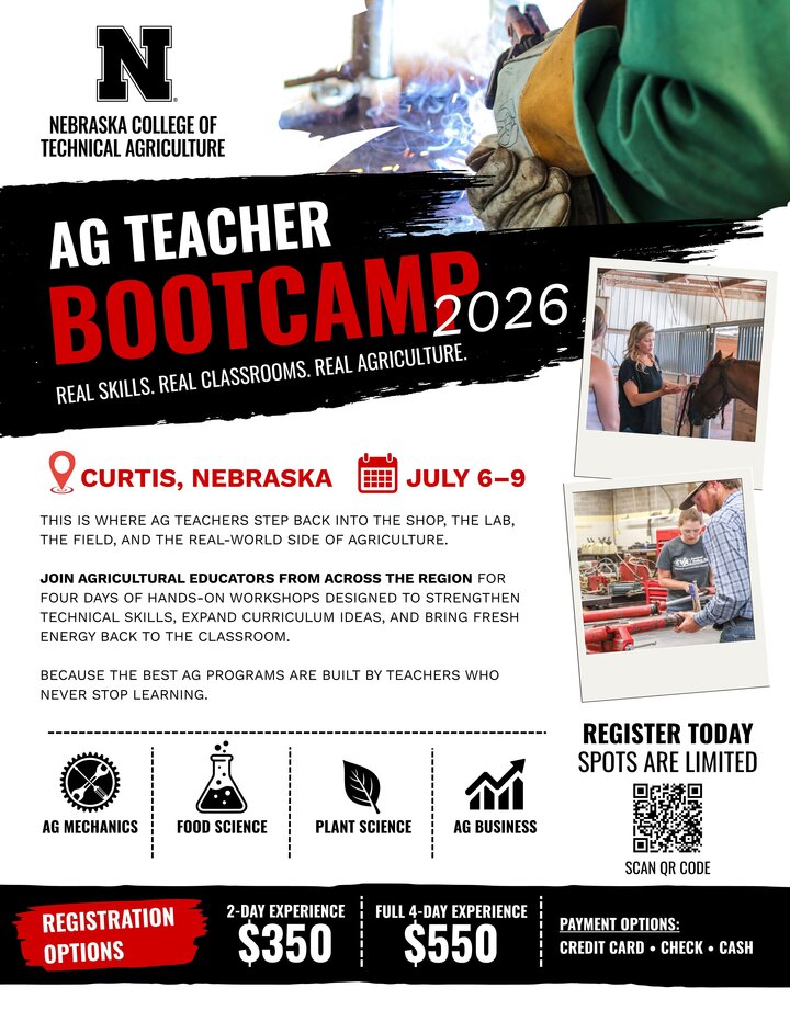 Ag Teacher Bootcamp flyer with event details, photos, pricing, and registration information.