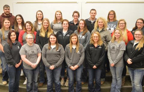  NCTA Student Ambassadors, front row, l-r: Sadie Christensen, Morgan Lease, Paige Twohig, Colbey Luebbe, Adrianna Boland, Casey Podsobinski, and Karlee Johnson. Second row: Rebekah Daniels, Clare Smith, Trisha Fox, Brooke Galles, Alyssa Novak, Carly Wade, Alexis Malmkar, and Tina Smith, admissions coordinator. Back row: Will Kusant, Kimberly Snelling, Haley Farr, Chantelle Schulz, Katharine Schudel, Damian Wellman, and Linda Cole, tour coordinator. Not pictured, Katrina Clay. (Brent Thomas /NCTA News photo)