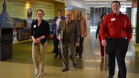 NCTA students lead four peer reviewers on a Higher Learning Commission site visit of campus in 2016. (Crawford / NCTA News photo)