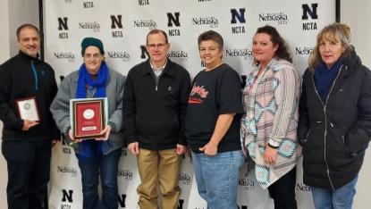 Dr. Kelly Bruns, NCTA interim dean, presented 2019 Service Awards to (from left) Eric Reed, Sandy Wills, Bruns, Cindy Fritsche, Sarah Cole and Rebecca Currie. (McConville/NCTA Photo)