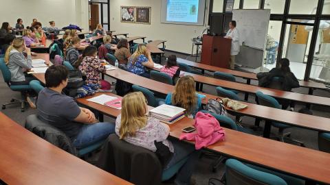 First-year veterinary technology students attend radiology lecture by Department Chair Barb Berg on Wednesday at the Nebraska College of Technical Agriculture. (Photo by M. Crawford / NCTA)