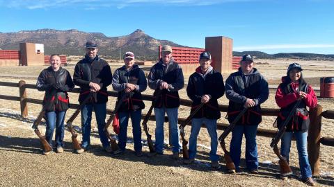 Aggie student athletes from the Nebraska College of Technical Agriculture practiced for the ACUI National Clay Target Championships with a 2-day workout in New Mexico.  From left, Emily Miller, Cooper Mazza, Kaden Bryant, Trevor Barnhart, Kamren Sitzman, Maddy Carr and Nathaly Dragoo. (Taylor / NCTA)