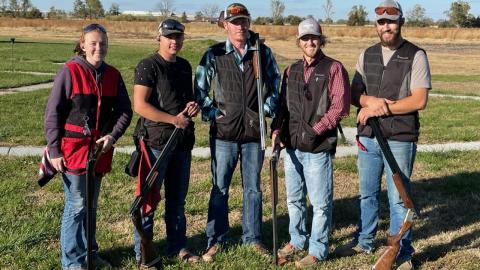 The NCTA Aggie Shotgun Sports Team wrapped up its fall season at ACUI Upper Midwest Championships. From left, Emily Miller, Kaden Bryant, Trey Barnhart, Kamren Sitzman and Cooper Mazza. (Jennifer Miller for NCTA)