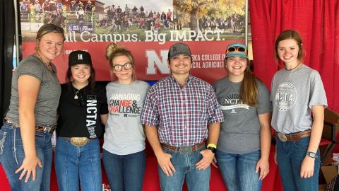 Six Agricultural Education majors from the Nebraska College of Technical Agriculture assisted with the Aggie exhibit booth at Husker Harvest Days in Grand Island. (R. Taylor / NCTA photo)
