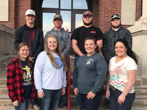 NCTA Aggie students who have earned an American FFA Degree are, top row, from left: John Lauer, Camden Wilke, Ethan Aschenbrenner and Tyler Aschenbrenner. Front, from left, Aurora Urwiler, Emily Kammerer, Kayla Mues and Audrey Heinz. Not available for the photo are Colton Bell, Camryn Evans, Jocelyn Kennicutt, Nina Parry and Brittany Pellatz. (NCTA photo)
