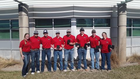Team members (Nebraska hometowns, unless otherwise listed L – R): Delany Salm (1st year), Kendall, WI; Jay Mintling (1st year), Hayes Center; Wyatt Myers (1st year), McCook, Sean Lucas (1st year), Bailey, CO; Owen Harb (1st year), Grand Island; Tyler Keener (2nd year), Mitchell; Chase Glover (2nd year), Grand Island; and Leah Schutz (1st year), Elwood. 