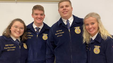 Nebraska State FFA officers, from left, Faith Santana, Sam Wilkens, Luke Krabel and Savannah Gerlach attend a District 11 FFA contest at the Nebraska College of Technical Agriculture in February. (NCTA photo) 