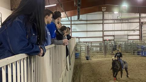 A riding demonstration was featured in basic equitation class at NCTA Discovery Day in the indoor arena at NCTA. Campus visits have been popular this fall. (Bassett / NCTA News photo)