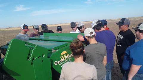 Agronomy students from the Nebraska College of Technical Agriculture are part of an on-farm research trial at the Henry J. Stumpf International Wheat Center east of Grant. (Ramsdale / NCTA)