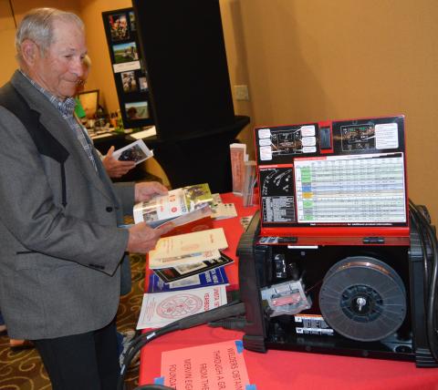 Former State Senator Jim Jones, a Custer County rancher and longtime friend of Mervin Eighmy, views a new welder purchased by NCTA from a Mervin Eighmy Foundation gift to the college at Curtis, and the University of Nebraska Foundation. (Crawford/NCTA News)