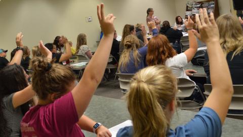 Women in Ag members vote on activities during a club meeting at the Nebraska College of Technical Agriculture. (Crawford/ NCTA file photo)
