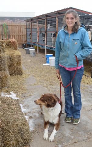 Emily Hubbell of Lexington is a member of the NCTA Stock Dog Club and boards Kota at the campus dog kennel. (Angela Crouse photo for NCTA News) 