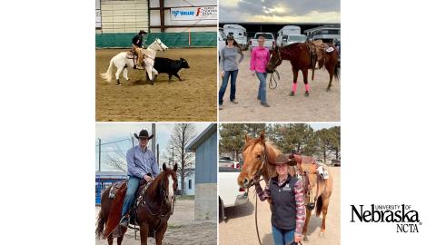 NCTA Ranch Horse Team members hosted the annual Punchy In Pink Spring Round Up at the Kiplinger Arena in McCook.  From Top (L-R) Cauy Bennett, Elwood, NE; Sarah Jones, Minden, Iowa; Celeste Tanguay, Morgan, Vermont; Jack Berggren, Pleasanton, NE; and Lexi Schaffert, Aurora, NE. 
