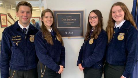 Gillian Brinker, second from left, joined three of her Alaska FFA Association State Officer teammates on a congressional visit to Capitol Hill in Washington, D.C. (Courtesy photo)