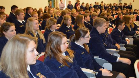 FFA students fill the auditorium during a district FFA contest at the Nebraska College of Technical Agriculture in Curtis. (NCTA News photo)