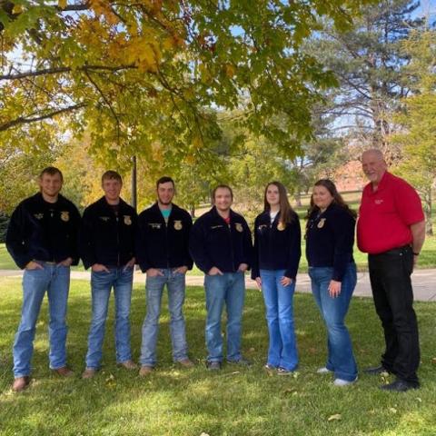 American FFA Degree recipients currently attending NCTA are, from left, John Ford, Centura; Ryan Liakos and Braden Johnson, Bayard; Keaton Moore, Ansley; Cassidy Frey, Superior; and Rylie Borgerding, Valley Heights. Alexxandra Malchow, Beatrice (Tri County FFA) was unavailable. (Photo by Annie Bassett / NCTA News)
