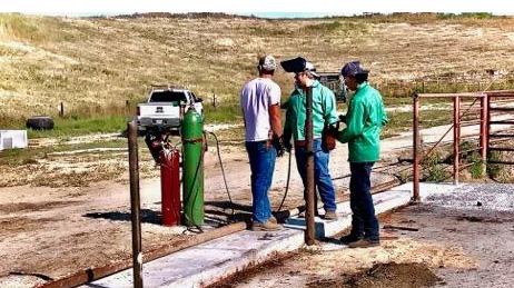 Advanced welding course students have been rebuilding steel pens at the NCTA feedlot. (Stehlik / NCTA photo)