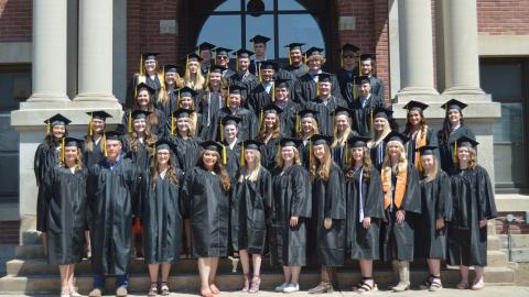 The Class of 2021 graduates assembled May 6 for a final photograph together at the steps of Ag Hall on the campus of the Nebraska College of Technical Agriculture in Curtis. (Erika Arambula / NCTA Photo)