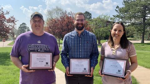 Dr. Brad Ramsdale receives distinguished Bruntz Award; Nathan Nicklas honored for Excellence in Service Award; and Josi Arnold honored with the Community Award. Susan Nutt, Stewart Award photo on the article link.