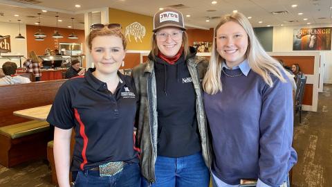 NCTA Collegiate FFA members (L-R) Zoe Gorham, Broken Bow, Jazlyn Nelson, Wahoo, and Haley Robb, Doniphan, recently stepped up to assist with a Career Development Event in Grand Island.